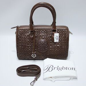NWT Brighton Ferrara Vedra Woven Leather Satchel Handbag Whiskey Brown MSRP $495